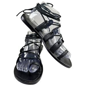 Johnny Was Santa Barbara Lace Up Leather Sandals Black Women 9